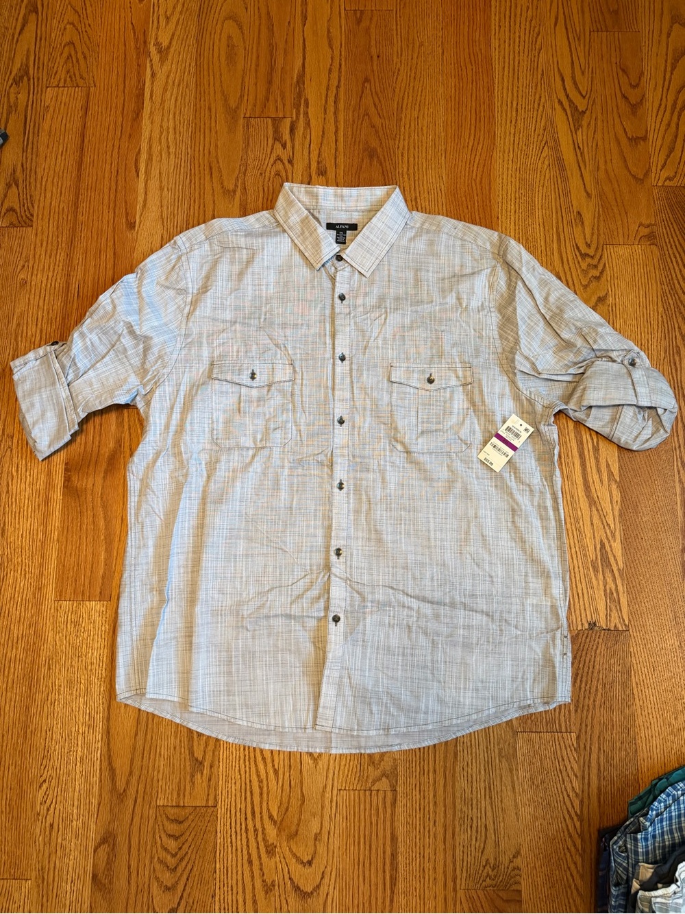 Alfani Men's Light Gray Plaid Button-Down Shirt